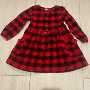 Carter’s baby girl flannel Buffalo plaid holiday dress with pockets size 18M EUC